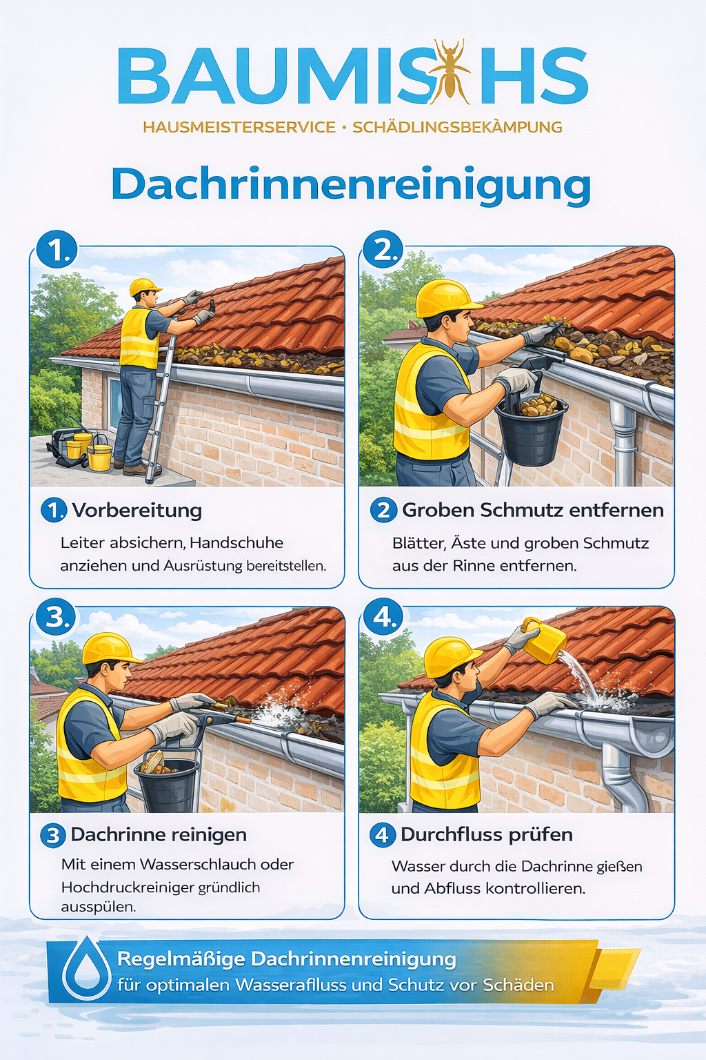 Infografik zur Dachrinnenreinigung von Baumis-HS